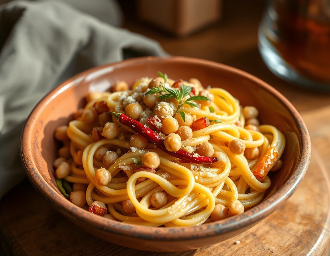 Lagane e ceci con aglio e peperoncino